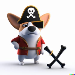 DALL·E 2023-10-17 08.18.21 - 3d photo of a corgi pirate making a decision